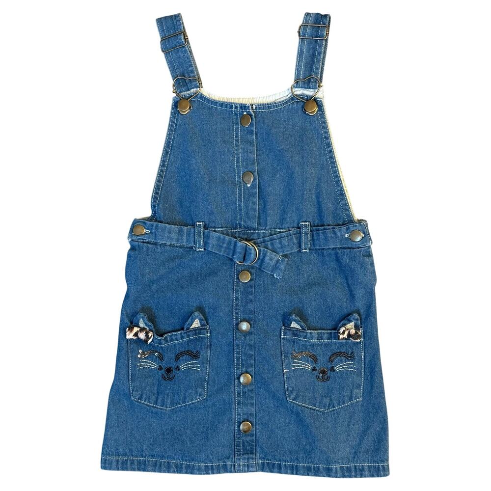 Denim Kitty Cat Overall Jumper Dress Jean 100% Cotton Sequin Embroidered Girls 6